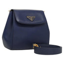 PRADA Shoulder Bag Safiano Leather Blue Gold Auth 121634-1