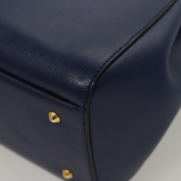 PRADA Shoulder Bag Safiano Leather Blue Gold Auth 121634