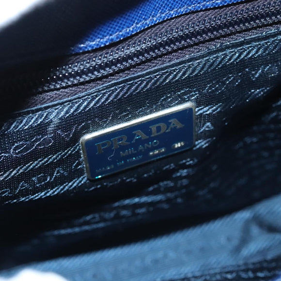 PRADA Shoulder Bag Safiano Leather Blue Gold Auth 121634
