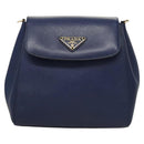 PRADA Shoulder Bag Safiano Leather Blue Gold Auth 121634-13