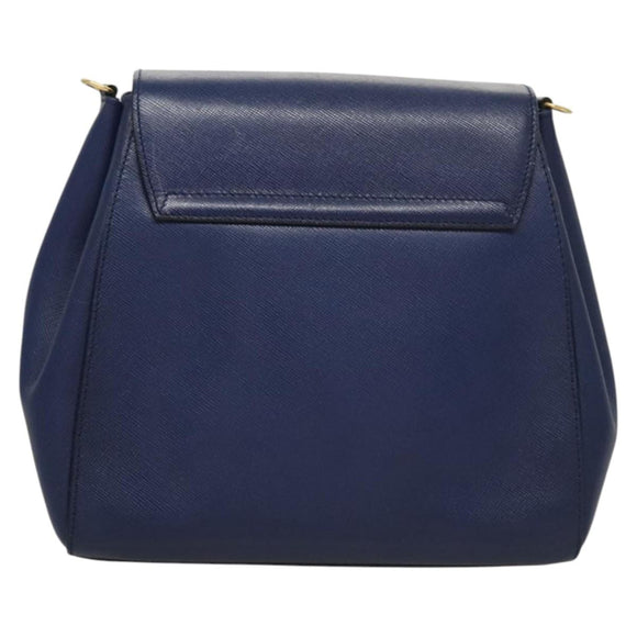 PRADA Shoulder Bag Safiano Leather Blue Gold Auth 121634