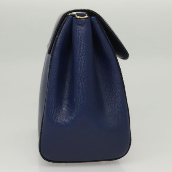 PRADA Shoulder Bag Safiano Leather Blue Gold Auth 121634
