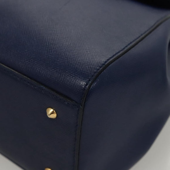 PRADA Shoulder Bag Safiano Leather Blue Gold Auth 121634