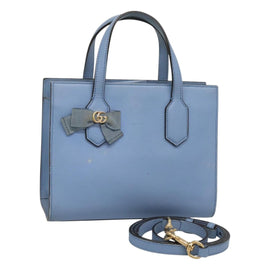 GUCCI Hand Bag Leather 2way Blue Gold 443089 Auth 121644