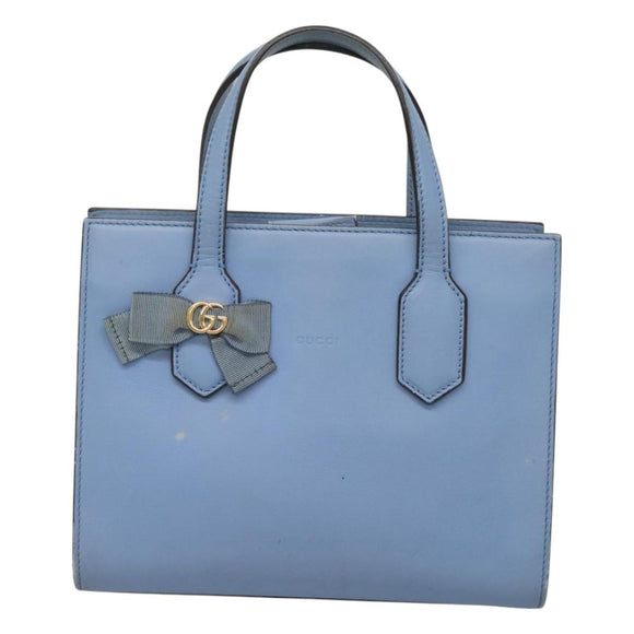 GUCCI Hand Bag Leather 2way Blue Gold 443089 Auth 121644