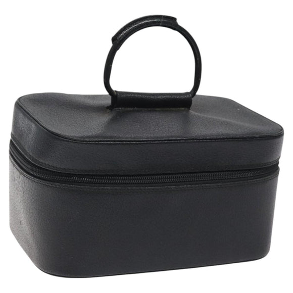 GUCCI Vanity Pouch Leather Black Silver Auth 121646