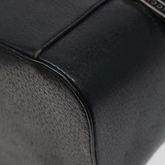 GUCCI Vanity Pouch Leather Black Silver Auth 121646