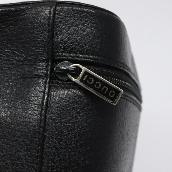 GUCCI Vanity Pouch Leather Black Silver Auth 121646