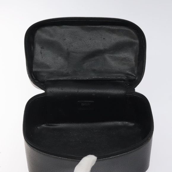 GUCCI Vanity Pouch Leather Black Silver Auth 121646