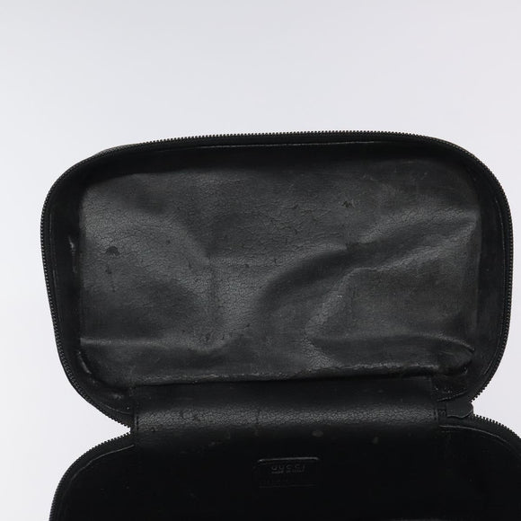 GUCCI Vanity Pouch Leather Black Silver Auth 121646
