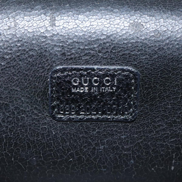 GUCCI Vanity Pouch Leather Black Silver Auth 121646