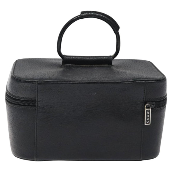 GUCCI Vanity Pouch Leather Black Silver Auth 121646