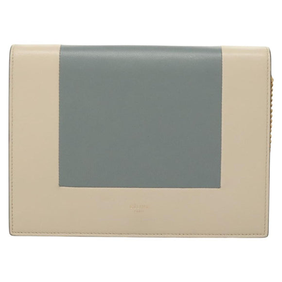 CELINE Chain Shoulder Bag Leather Gray Gold Auth 121648