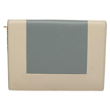 CELINE Chain Shoulder Bag Leather Gray Gold Auth 121648 - 0