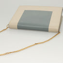 CELINE Chain Shoulder Bag Leather Gray Gold Auth 121648-6