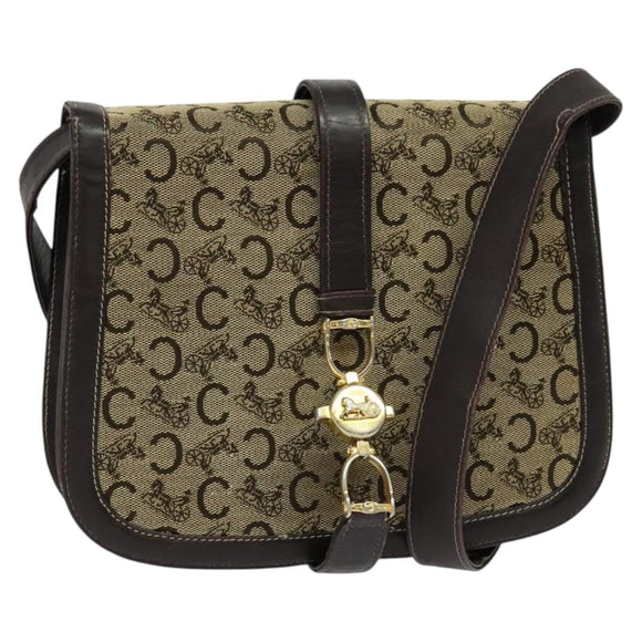 CELINE C Sulky Shoulder Bag Canvas Brown Gold Auth 121649