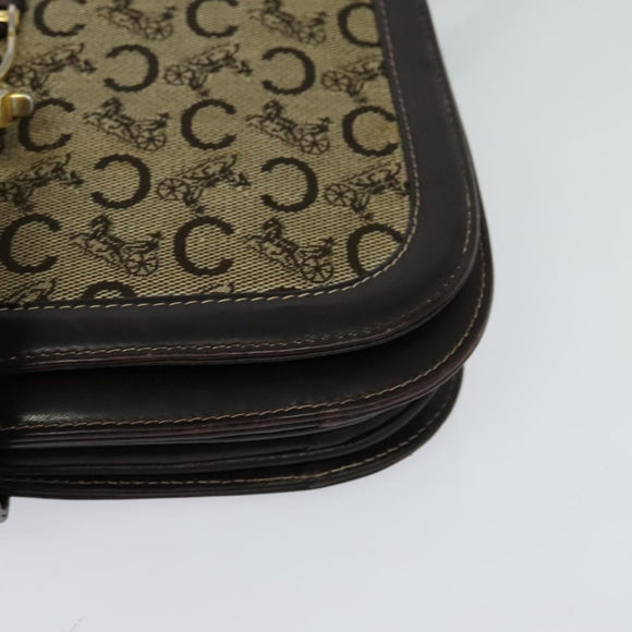 CELINE C Sulky Shoulder Bag Canvas Brown Gold Auth 121649