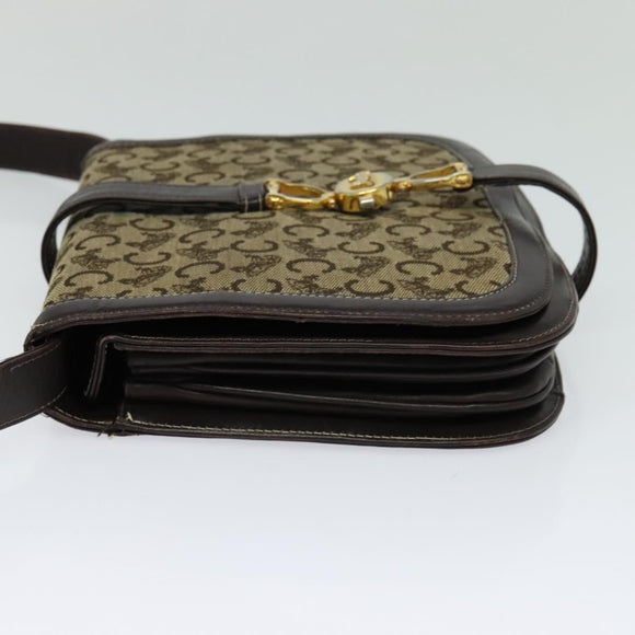 CELINE C Sulky Shoulder Bag Canvas Brown Gold Auth 121649