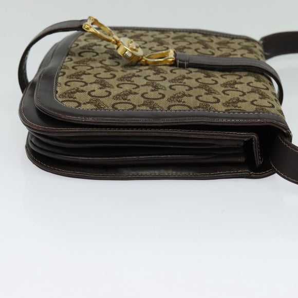 CELINE C Sulky Shoulder Bag Canvas Brown Gold Auth 121649