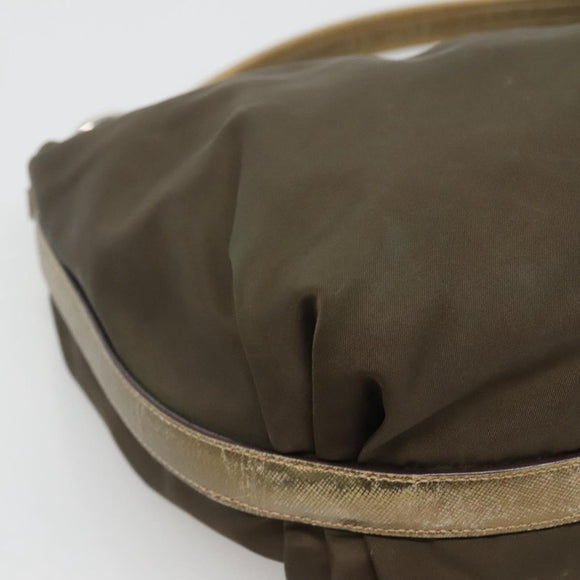 PRADA Shoulder Bag Nylon Khaki Silver Auth 121654