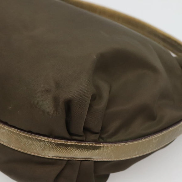 PRADA Shoulder Bag Nylon Khaki Silver Auth 121654