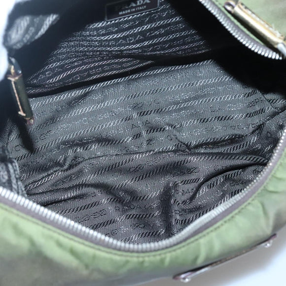 PRADA Shoulder Bag Nylon Khaki Silver Auth 121654