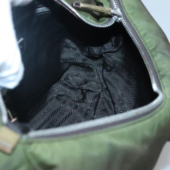 PRADA Shoulder Bag Nylon Khaki Silver Auth 121654