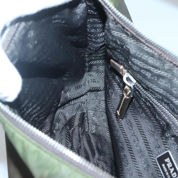 PRADA Shoulder Bag Nylon Khaki Silver Auth 121654