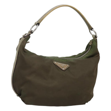 PRADA Shoulder Bag Nylon Khaki Silver Auth 121654