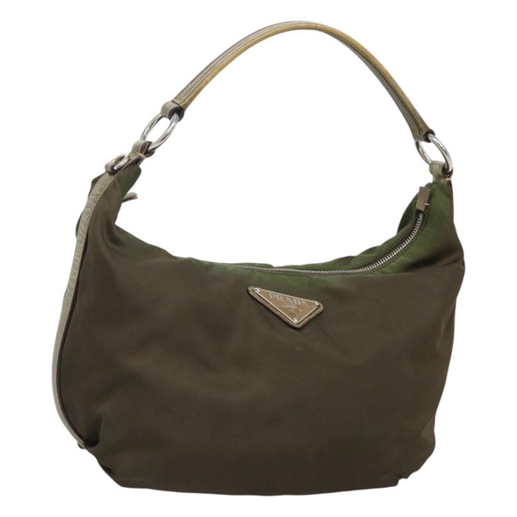 PRADA Shoulder Bag Nylon Khaki Silver Auth 121654