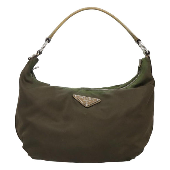 PRADA Shoulder Bag Nylon Khaki Silver Auth 121654