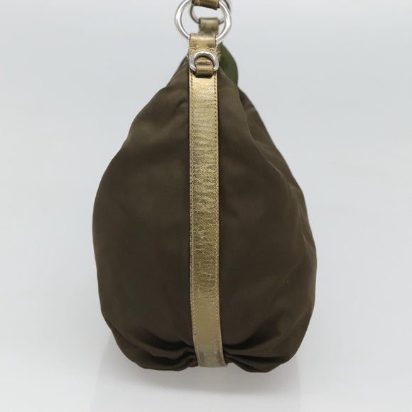PRADA Shoulder Bag Nylon Khaki Silver Auth 121654