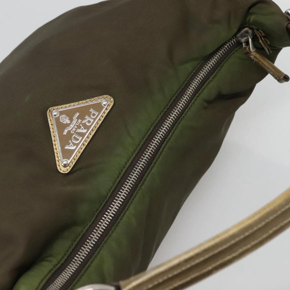 PRADA Shoulder Bag Nylon Khaki Silver Auth 121654