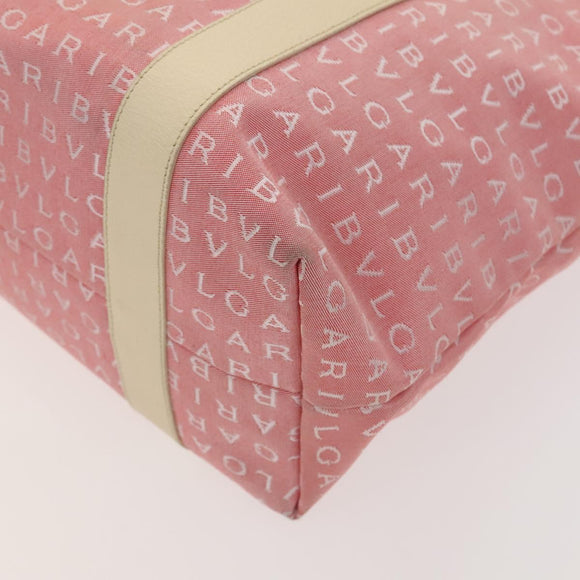 BVLGARI Logo Mania Tote Bag Canvas Pink Silver Auth 121657