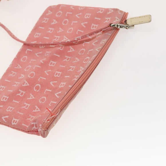 BVLGARI Logo Mania Tote Bag Canvas Pink Silver Auth 121657