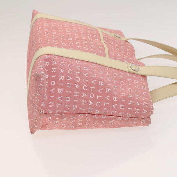 BVLGARI Logo Mania Tote Bag Canvas Pink Silver Auth 121657