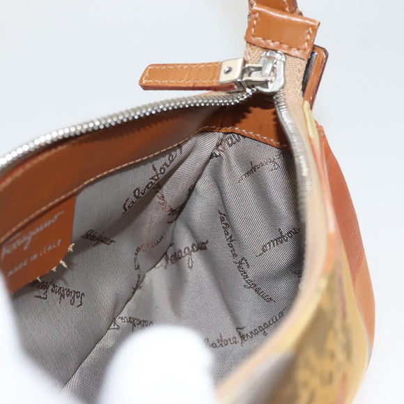 Salvatore Ferragamo Accessory Pouch Nylon Yellow Silver Auth 121659