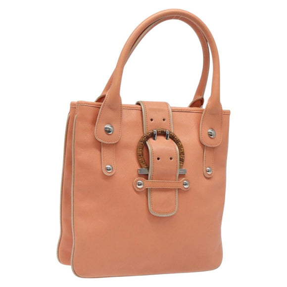Salvatore Ferragamo Hand Bag Leather Orange Silver Auth 121670