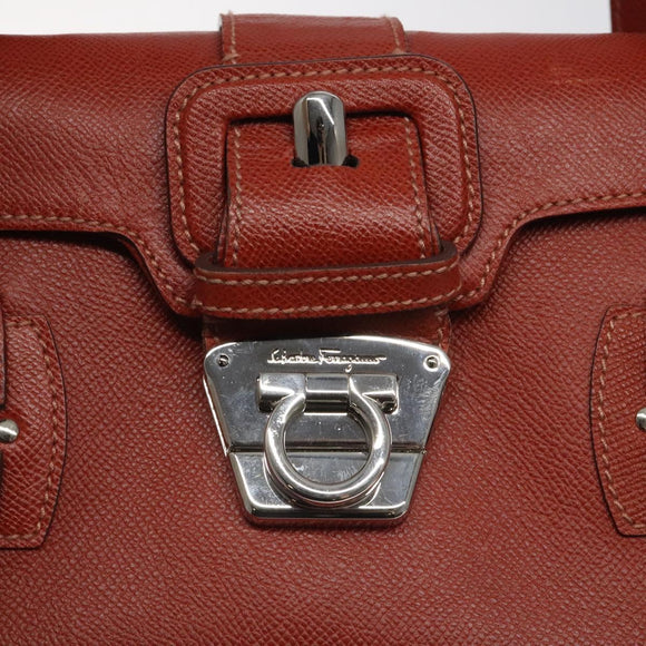 Salvatore Ferragamo Gancini Shoulder Bag Leather Orange Silver Auth 121671