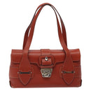 Salvatore Ferragamo Gancini Shoulder Bag Leather Orange Silver Auth 121671-13