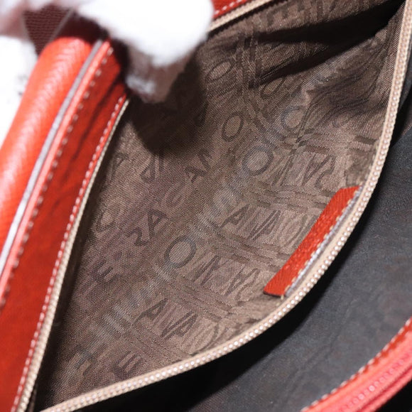 Salvatore Ferragamo Gancini Shoulder Bag Leather Orange Silver Auth 121671