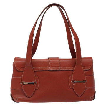 Salvatore Ferragamo Gancini Shoulder Bag Leather Orange Silver Auth 121671 - 0