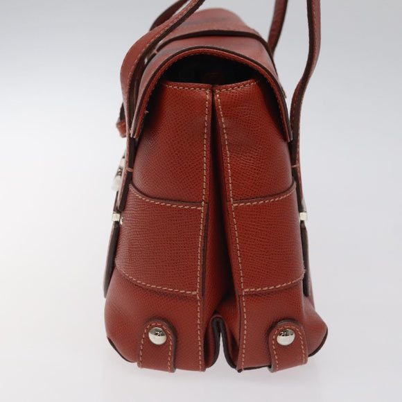 Salvatore Ferragamo Gancini Shoulder Bag Leather Orange Silver Auth 121671