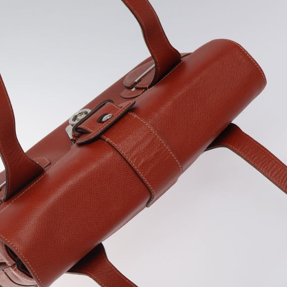 Salvatore Ferragamo Gancini Shoulder Bag Leather Orange Silver Auth 121671