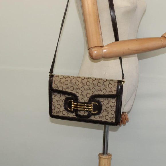 CELINE C Sulky Shoulder Bag Canvas Brown Gold Auth 121678
