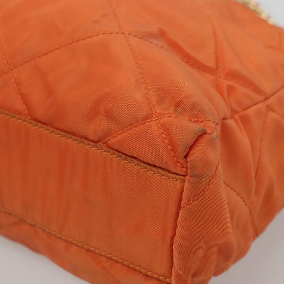 PRADA Chain Shoulder Bag Nylon Orange Gold Auth 121685