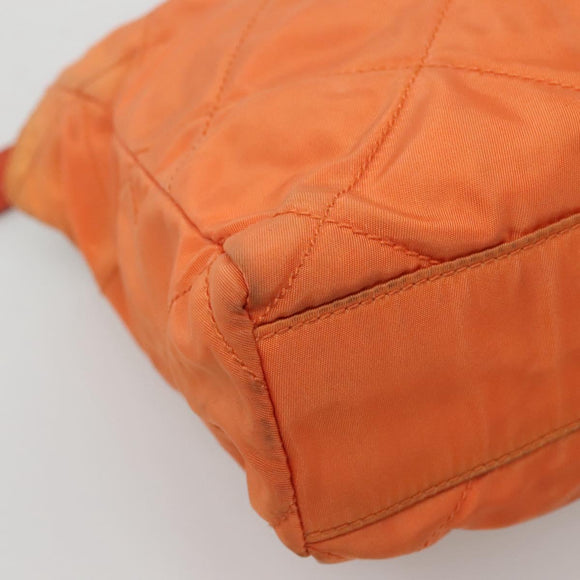 PRADA Chain Shoulder Bag Nylon Orange Gold Auth 121685