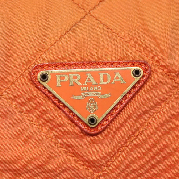 PRADA Chain Shoulder Bag Nylon Orange Gold Auth 121685