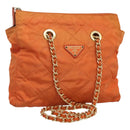 PRADA Chain Shoulder Bag Nylon Orange Gold Auth 121685-1