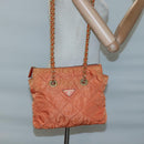PRADA Chain Shoulder Bag Nylon Orange Gold Auth 121685-23